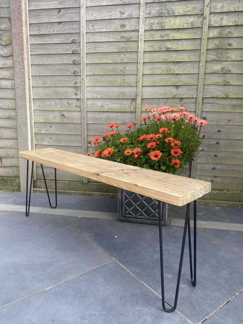 Load image into Gallery viewer, Rustic Outdoor Hairpin Scaffold Bench
