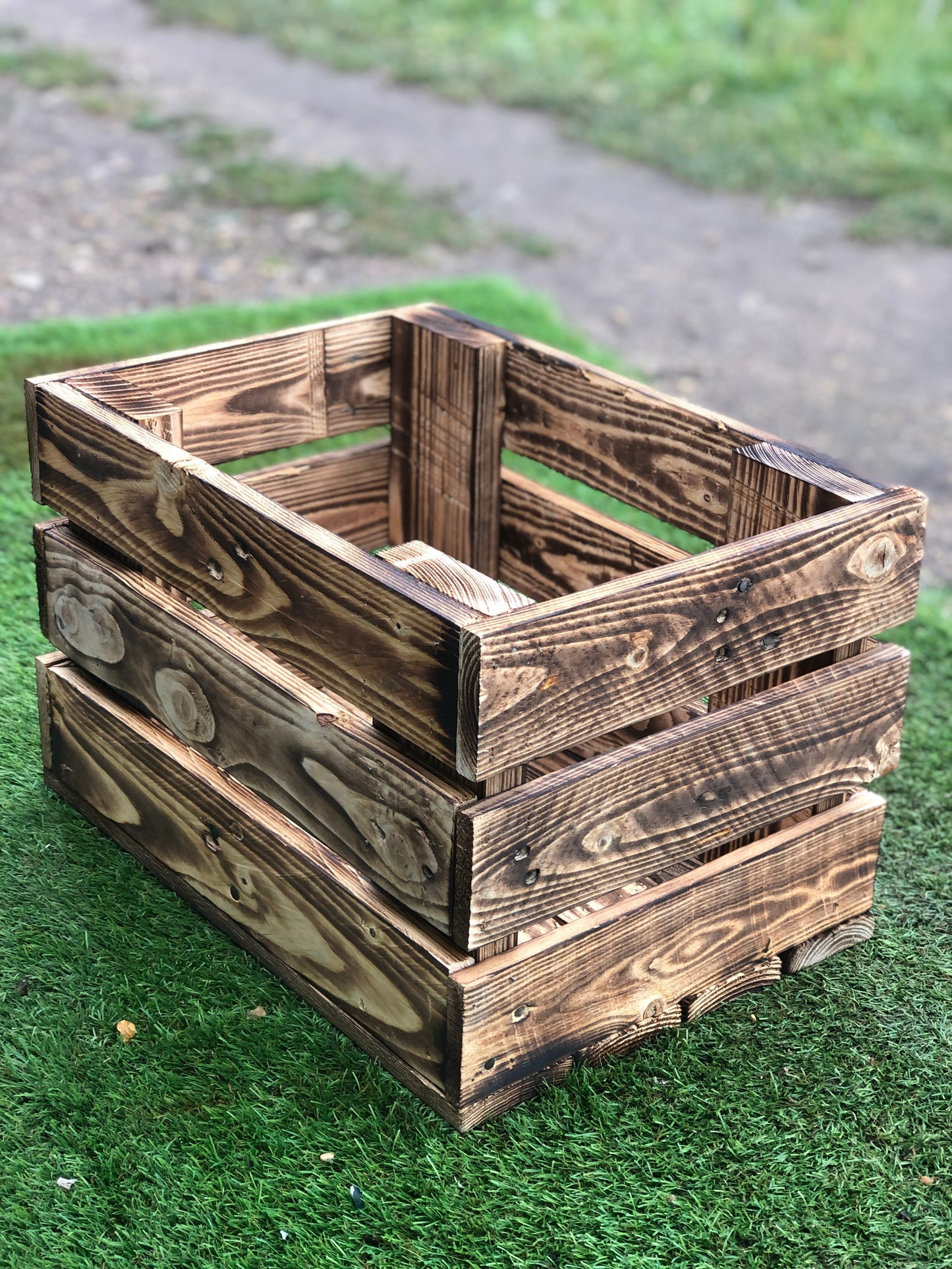 Rustic Direct Rectangular Scorched Eco Wood Crate LARGE 60cm x 30cm