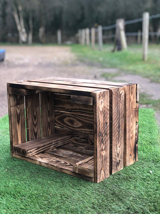 Rustic Direct Rectangular Scorched Eco Wood Crate 3 Tier - 50cm x 30cm